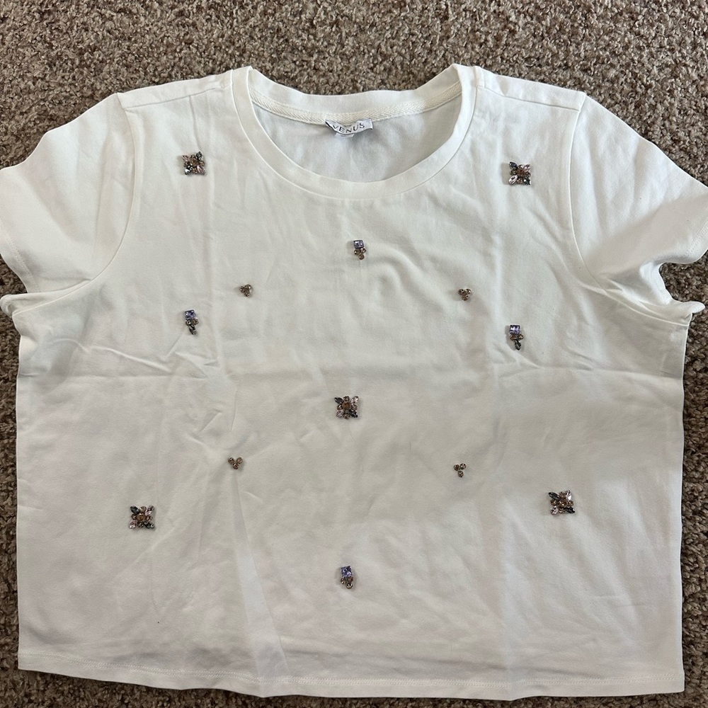 VENUS White Crop Top with Embellishments
